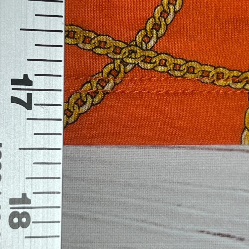 Michael Kors Chain Print Top Womens Small Orange Geometric Ruffle Sleeve Blouse